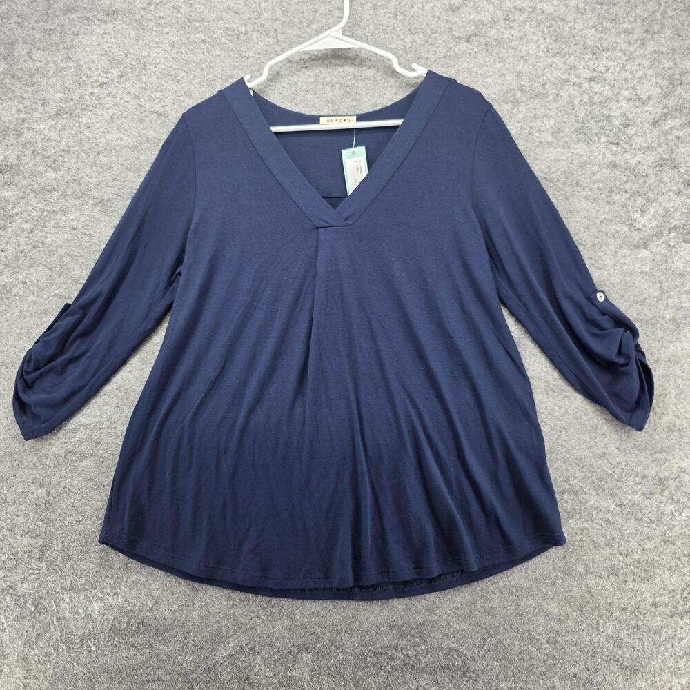 Beacon Shirt Womens Small Navy Patty Roll Tab Knit Top Made in USA Stitch Fix